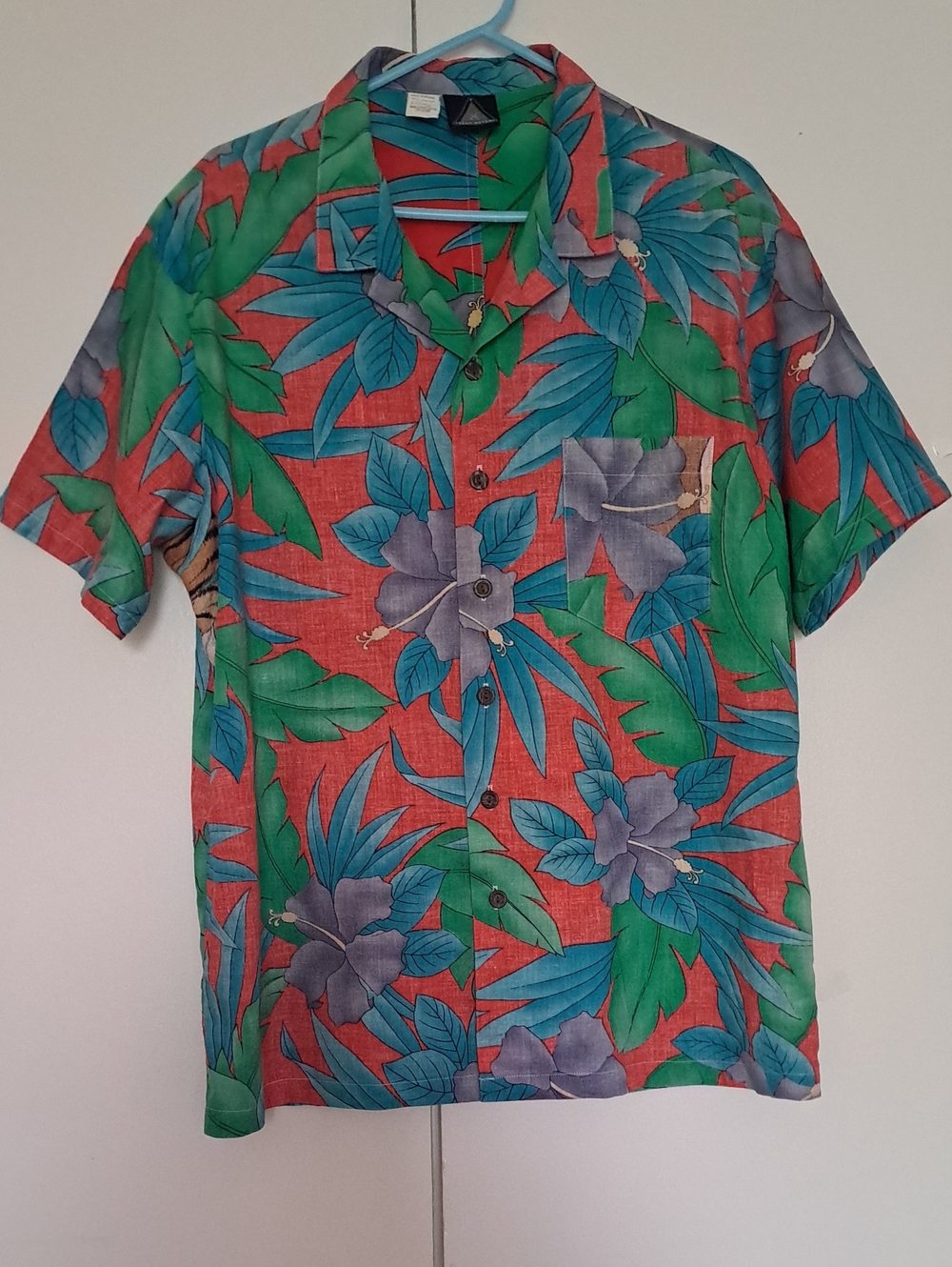 KENNINGTON Casual Red Tropical Floral Short-Sleeve Button-Down Shirt